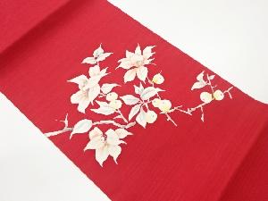 塩瀬金彩手描き花に実模様夏用開き名古屋帯（額縁仕立て）